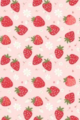 Poster - A pink background with a strawberry pattern