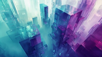Wall Mural - Futuristic Cityscape With Purple and Blue Buildings