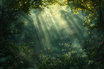 Wall Mural - Rays of light in the forest