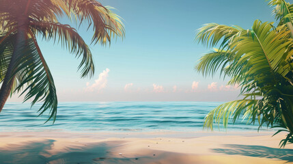 Wall Mural - A tropical beach with palm trees and a body of water