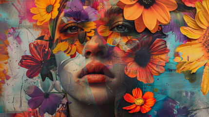 Wall Mural - A woman's face is covered in flowers