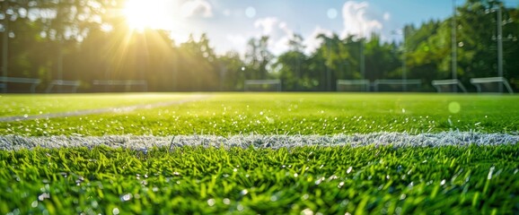 Wall Mural - A Football Field With Lush Green Grass, Where A Sunny Day Game Unfolds Amidst Spirited Competition