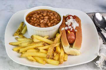 Wall Mural - hot dog  top with  ketchup, mustard and onions