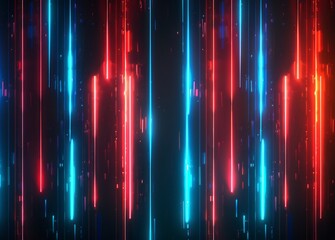 Wall Mural - a background of red and blue neon lights on black, creating an abstract pattern with vertical lines 
