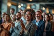 © ArtCraft - Successful businesswoman applauding at a corporate event. Showing appreciation and support in professional settings, ideal for corporate culture and teamwork themes in marketing and editorial content.