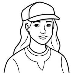 Wall Mural -  A young lady wears a cap vector illustration and line art