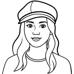 Wall Mural -  A young lady wears a cap vector illustration and line art