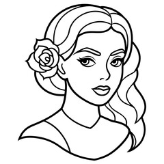 Wall Mural - A young girl with a rose on her head vector illustration and line art