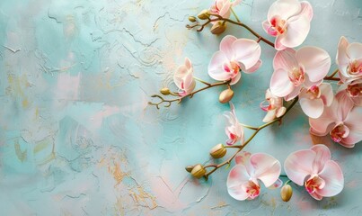 Wall Mural - Ceramic background and orchids flowers, space for text