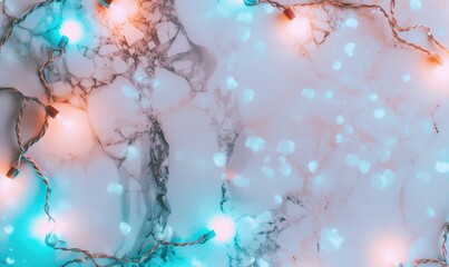Wall Mural - Garland of warm lights on blue marble background