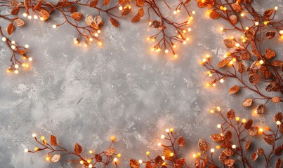 Wall Mural - Garland of warm orange lights framing the frame, granite background, space for text