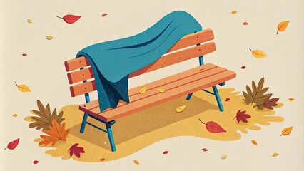 Poster - Bench with Blanket in Autumn Leaves