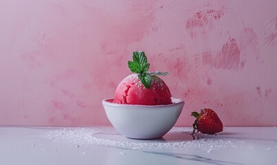 Wall Mural - Strawberry sorbet on a light lavender backdrop