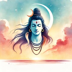 Sticker - Watercolor illustration of lord shiva portrait for sawan shivratri.