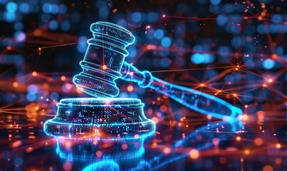 Wall Mural - digital gavel symbolizes judicial decision for big business ideal
