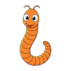 simple cartoon earthworm with a brown segmented body, wriggling.