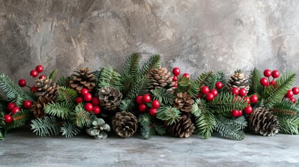 Poster - Hang garlands of fresh pine branches adorned with bright red berries and pinecones to bring the scent of the season