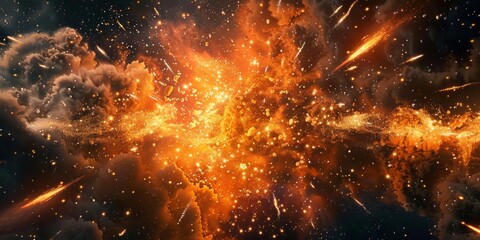 Wall Mural - orange explosion in space on dark background