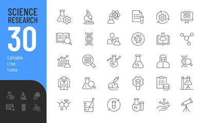 science editable icons set. vector illustration in modern thin line style of research related icons:
