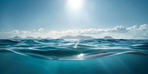 Wall Mural - Photography, Vast Ocean with Clear Blue Sky and Shining Sun