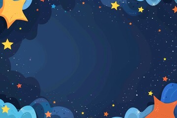 Wall Mural - Cartoon night sky with stars and clouds