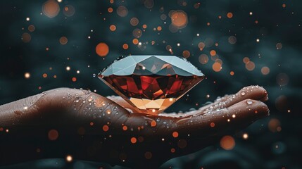 Wall Mural -  a hand holding a diamond with light reflecting from it