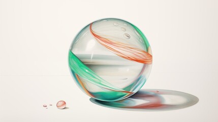 Sticker - Glass Sphere with Red and Green Swirls on a Minimalist Background