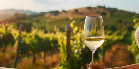 Wall Mural - white wine in a sunny vineyard. concept vineyard