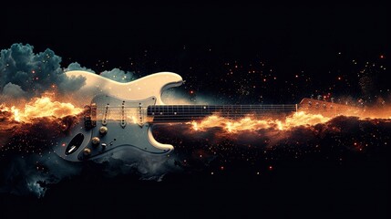 Wall Mural -  a hand holding a guitar with musical notes flowing from it
