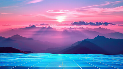 Wall Mural - Tranquil scene sunset paints mountain range in blue, AI Generative