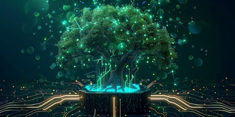 Wall Mural - tech tree electrical circuit digital. Concept of technology and ecology