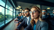 © Катерина Євтехова - a  of a group of businesspeople in a modern office setting, engaged in a team discussion, depth of field, group of businesspeople, business, office, eyeglasses, board