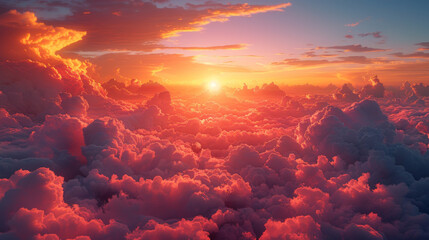 Wall Mural - Real majestic sunrise sundown sky background with gentle colorful clouds without birds. Panoramic, big size