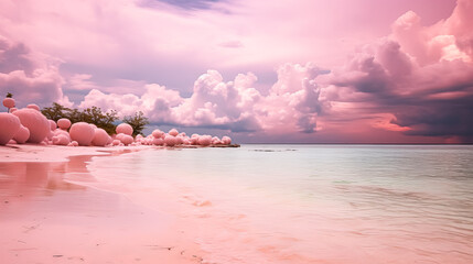 Sticker - A beach with pink water under a clear blue sky