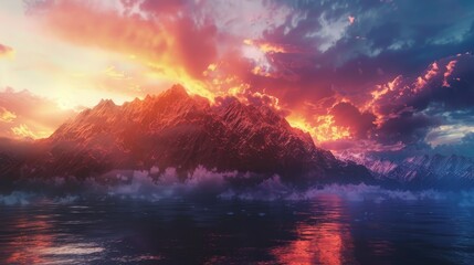 Wall Mural - Majestic Mountain Range at Sunset and Sunrise with Dramatic Skies