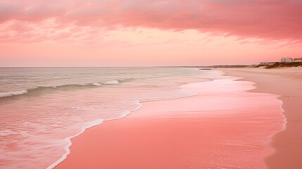 Wall Mural - A beach with pink water under a clear blue sky