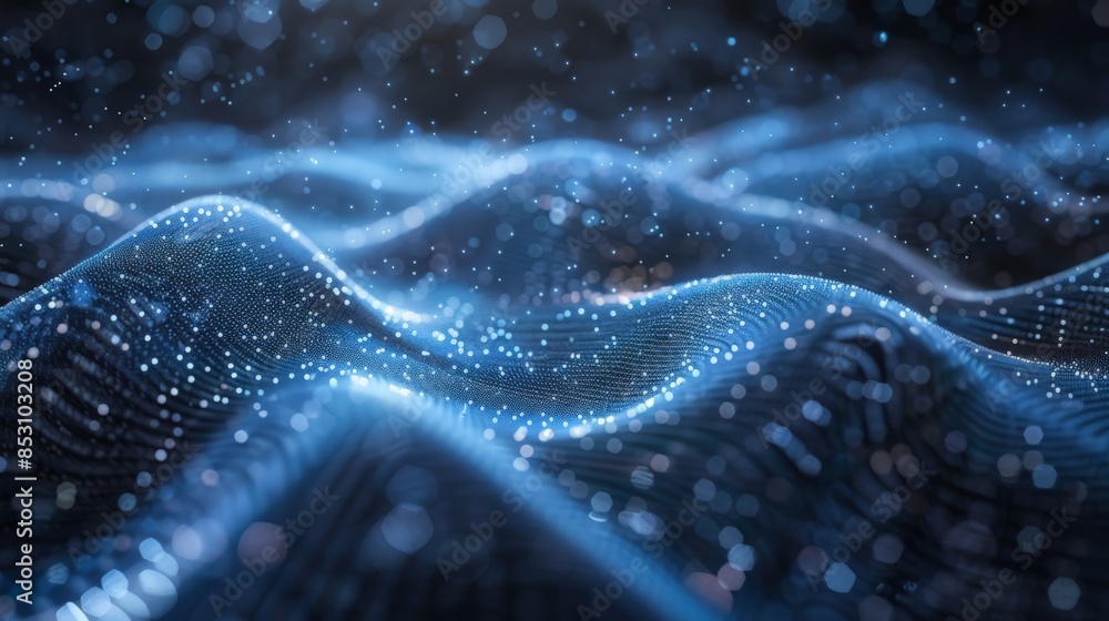 dynamic waves lines and particle patterns on surface in futuristic tech ...