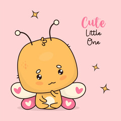 Wall Mural - Cute butterfly. Funny cartoon insect kawaii character. Vector illustration. Cool card. Kids collection