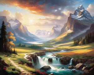 Wall Mural - sunrise over the river