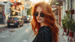 © john - beautiful red hair woman walking down the street