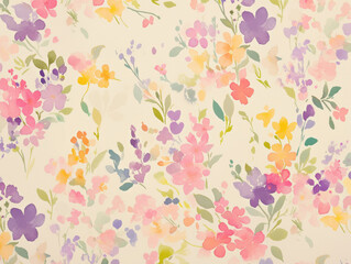 Wall Mural - Hand-painted watercolor floral wallpaper with vibrant flowers on a beige background