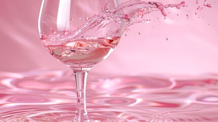 Poster -  A wine glass filled with rosy pink liquid atop a pink rimmed bowl brimming with the same