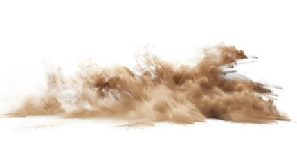 tan cloud of sand blown on a white background