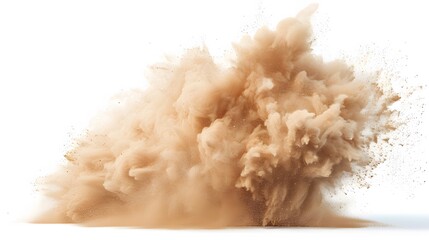 Wall Mural - Tan cloud of sand blown on a white background