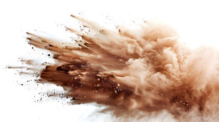 Canvas Print - Tan cloud of sand blown on a white background