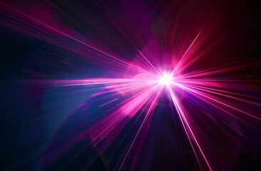 Wall Mural - a pink and purple laser beam radiates from the center of an abstract black background