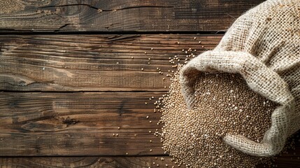 portion of raw psyllium husk over rustic wooden table. top view. Generative Ai