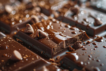 Wall Mural - July 7 is World Chocolate Day. Chocolate bars on a chocolate background.