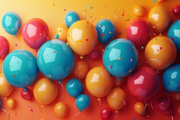 Sticker - Colorful Balloons Floating On Orange Background