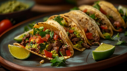 Freshly grilled beef taco with guacamole and cilantro, AI Generative